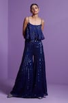 Buy Parul Gandhi Blue Satin, Organza, Cotton Sequins, Crystals Eclipse Embroidered Pant With Top at Aza Fashions Buy_Parul Gandhi_Blue Satin, Organza, Cotton Sequins, Crystals Eclipse Embroidered Pant With Top _at_Aza_Fashions