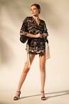 Buy_Nikita Mhaisalkar_Black Cotton Satin Tassels Open Neck Aztec Print Jacket And Shorts Set _at_Aza_Fashions