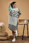 Buy_Soup By Sougat Paul_White Silk Collared Palm Bay Print Kimono Dress _at_Aza_Fashions