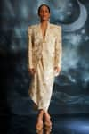 Buy_Masaba_Ivory Cotton Flex Foil Print Moon Crest Blazer And Draped Skirt Set _at_Aza_Fashions