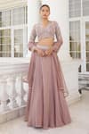 Buy_Charu and Vasundhara_Pink Blouse And Dupatta Net Embroidery Cutdana V Neck Skye Waistband Lehenga Set _at_Aza_Fashions