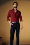 Buy_S&N by Shantnu Nikhil_Maroon Suiting Plain Placement Embroidered Shirt _at_Aza_Fashions