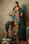 Buy_Esha L Amin_Multi Color Modal, Satin Embroidery Shawl Printed High Low And Shirt _at_Aza_Fashions