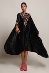 Buy_Sejal Kamdar_Black Organza Embellished Cut Pipe Boat Neck Yoke Kaftan _at_Aza_Fashions