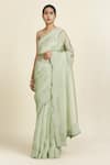 Buy_Oshi By Shikha_Green Blouse Silk Embroidery French Knot Asymmetric Saree With Sequin _at_Aza_Fashions