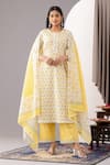 Buy_Abbaran_Yellow Kurta And Palazzo - Cotton Cambric Printed Polka Dots Round Flower Set _at_Aza_Fashions