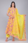 Buy_POMCHA JAIPUR_Yellow Anarkali And Pant Cotton Printed Floral Square Neck Botanical Set _at_Aza_Fashions