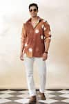 Buy_Seven_Brown Cotton Sateen Tie-dye Shibori Pattern Shirt _at_Aza_Fashions