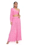 Buy_PS Pret by Payal Singhal_Pink Crepe Printed Kite Asymmetric Top And Palazzo Set  _at_Aza_Fashions