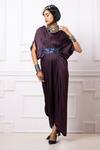 Buy_Megha Garg_Purple Art Satin Georgette Embroidered Sequins Draped Kaftan Jumpsuit _at_Aza_Fashions