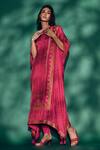 Buy_Label Varsha_Pink Viscose Tassels Round Neck Bandhani Pattern Kaftan And Straight Pant Set_at_Aza_Fashions