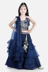 Buy_The Little Celebs_Blue Organza, Satin Sequins, Mirrors Ruffle Lehenga Blouse Set _at_Aza_Fashions