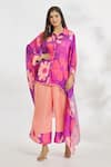 Buy_Paksh_Purple Silk Satin Printed Floral Collared Neck Kaftan And Pant Set _at_Aza_Fashions