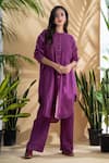 Buy_Pants and Pajamas_Purple Kala Cotton Plain Band Zinnia Shirt Tunic And Straight Pant Set _at_Aza_Fashions