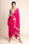 Buy_Nupur Kanoi_Fuchsia Habutai Silk Hand Placement Pre-draped Saree With Blouse  _at_Aza_Fashions