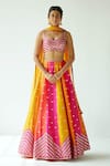 PRIYAL PRAKASH_Pink Lehenga Raw Silk Embroidered Zari And Sequin Work Sweetheart Panelled Set _Online_at_Aza_Fashions