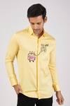 Buy_Sanjana reddy Designs_Yellow Stretchable Cotton Hand Embroidered Cake Shirt _at_Aza_Fashions