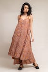 Doodlage_Orange Modal Yui Floral Print Dress_Online_at_Aza_Fashions