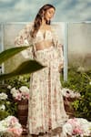 Buy_Pleats by Kaksha and Dimple_White Pure Georgette Printed Floral Jacket Open And Skirt Set _at_Aza_Fashions