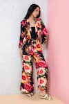 Buy_Rhe-Ana_Black Rayon Printed Vibrant Floral Blazer Shirt And Pant Co-ord Set  _at_Aza_Fashions