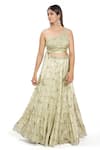 Buy_Vana Ethnics_Green Satin Printed Geometric Embroidered Bustier And Lehenga Set For Kids_at_Aza_Fashions