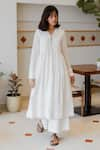 Buy_Vanaras_Off White Organic Cotton Stripe Notched Amari Pattern Anarkali  _at_Aza_Fashions