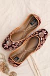 Buy_Stitched soles_Maroon Embroidered Traditional Drama Juttis _at_Aza_Fashions