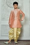 Buy_Arihant Rai Sinha_Peach Dupion Art Silk Embroidered Mandarin Collar Kurta And Dhoti Pant Set _at_Aza_Fashions