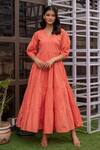 Buy_B'Infinite_Orange Cotton Plain V Neck A-line Flared Dress_at_Aza_Fashions