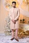 Buy_Varun Chakkilam_Pink , Twill, Organza Beads, Embroidery Metallic Wire Sherwani Set _at_Aza_Fashions