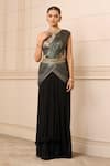 Buy_Tarun Tahiliani_Black Blouse  Jersey And Concept Saree  Waistband With Printed _at_Aza_Fashions