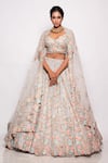 Buy_Pallavi Poddar_Blue Organza, Tulle Beads, Sequins, Embroidery Powder Bridal Lehenga Set _at_Aza_Fashions