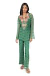 Buy_Monisha Jaising_Green Lace Embroidered Floral Pattern Cutwork Tunic And Pant Set  _at_Aza_Fashions