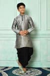 Buy_Arihant Rai Sinha_Grey Dupion Art Silk Patterned Kurta And Dhoti Set _at_Aza_Fashions