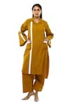 Buy_KHAT_Yellow Handloom Cotton Notched Collar Kurta And Palazzo Set _at_Aza_Fashions