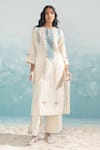 Buy_Ikai_Ivory Cotton Silk Chanderi Applique Round Nile Tribal Kurta  _at_Aza_Fashions