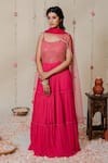 Buy_Redpine Designs_Fuchsia Georgette Hand Embroidered Mirror Round Anarkali With Dupatta _at_Aza_Fashions