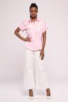 Buy_Mayu Kothari_Pink Satin, Linen Embroidery Shawl Neck Cloud Pattern Shirt_at_Aza_Fashions