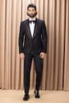 Buy_Ankit V Kapoor_Black Suiting Hand Embroidered Shawl Collar Tuxedo And Pant Set _at_Aza_Fashions