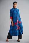 Buy_Taika by Poonam Bhagat_Blue Tunic  Blended Silk Printed Collared Neck Embroidered And Pant Set _at_Aza_Fashions