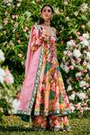 Buy_Lashkaraa_Multi Color Silk Embroidery Scoop Neck Floral Print Anarkali Palazzo Set_at_Aza_Fashions
