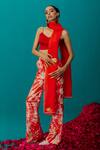 Buy_Latha Puttanna_Orange Silk Embroidered Tiger Batik Pattern Pant _at_Aza_Fashions