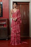 Buy_Arpita Mehta_Red Georgette And Embroidery Garden & Pre-draped Saree With Blouse _at_Aza_Fashions