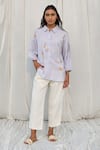 Buy Ayaka Blue Cotton Embroidery Collared Shirt at Aza Fashions Buy_Ayaka_Blue Cotton Embroidery Collared Shirt _at_Aza_Fashions