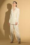 Buy_Geisha Designs_White Nylon Embroidered Sequins Lapel Collar Thread Jacket And Pant Set  _at_Aza_Fashions