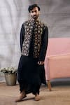 Buy_Soup by Sougat Paul_Black Malaysian Silk Printed Bundi Geometric And Kurta Dhoti Pant Set _at_Aza_Fashions
