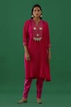 Buy_5elements_Pink Pleated Polyester Mix Embellishment Brooch Notched Tunic _at_Aza_Fashions