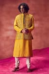 Buy_PUNIT BALANA_Yellow Chanderi Silk Embroidery Resham And Patra Bundi Kurta Set _at_Aza_Fashions