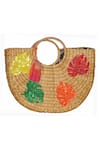 Buy_Gin & Tonic_Beige Bead And Sequin Tropical Leaf Embellished Beach Bag _at_Aza_Fashions