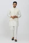 Buy_Priti Sahni_Ivory Georgette, Cotton, Silk Zari Embroidered Bundi Jacket And Kurta Set _at_Aza_Fashions
